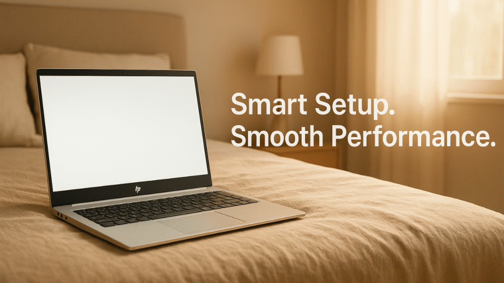 HP Laptop on a Bed