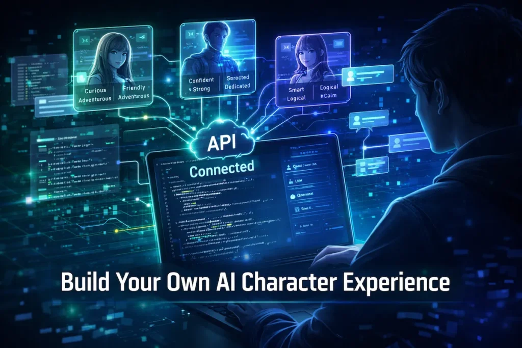 Developer dashboard showing API-connected AI models for building a custom character AI alternative.
