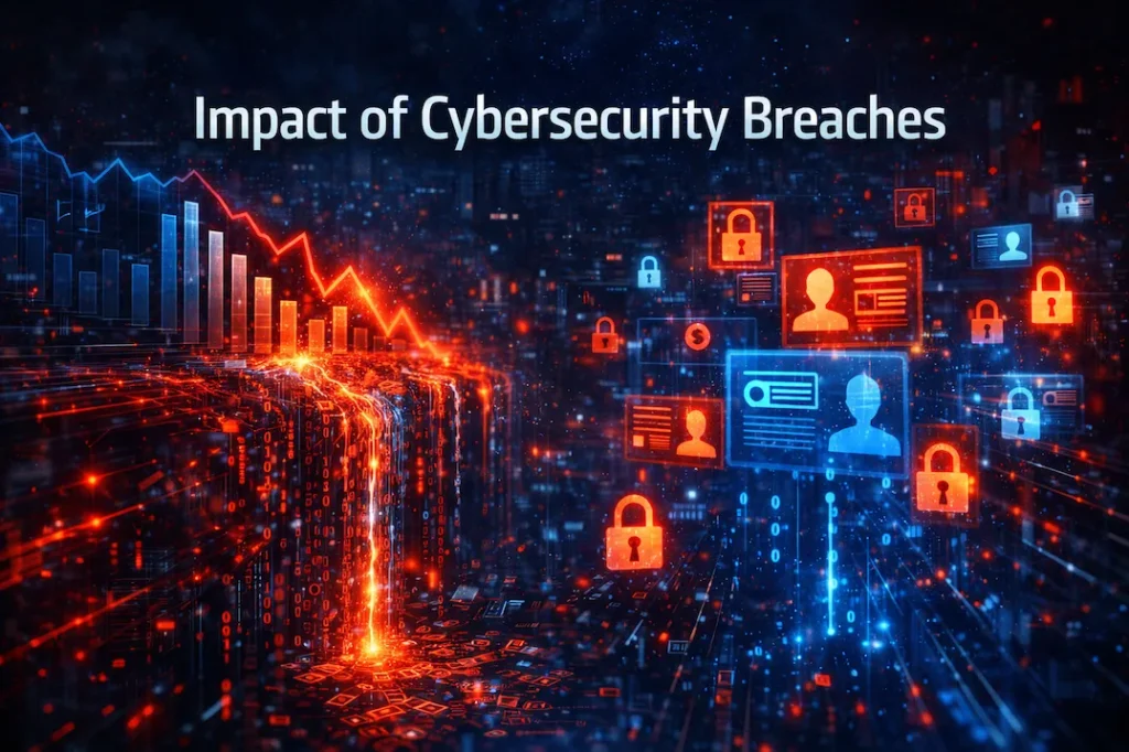 Visual showing financial and data impact of a cybersecurity incident, emphasizing Major Cybersecurity Incident Analysis.