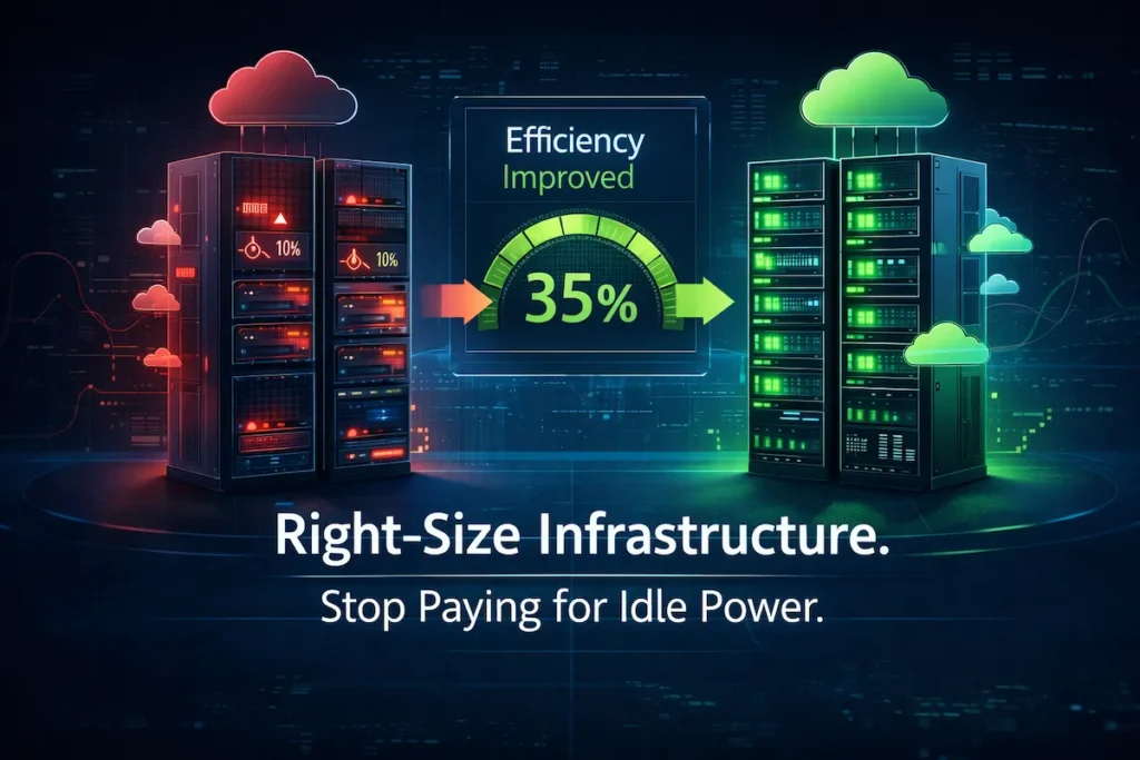 Comparison of oversized versus optimized cloud servers illustrating cloud cost optimization strategies through right-sizing infrastructure.