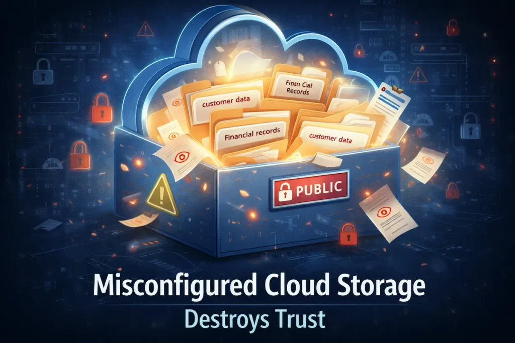 Visual representation of cloud security mistakes caused by poor identity and access management allowing unauthorized cloud access.