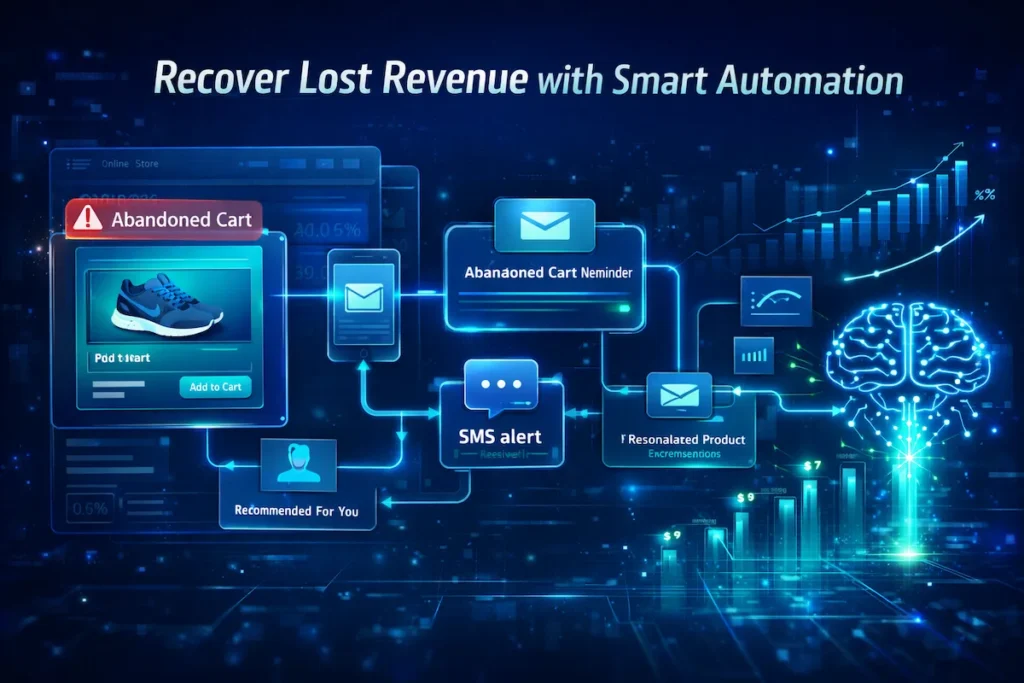 E-commerce marketing automation system sending abandoned cart emails and increasing revenue