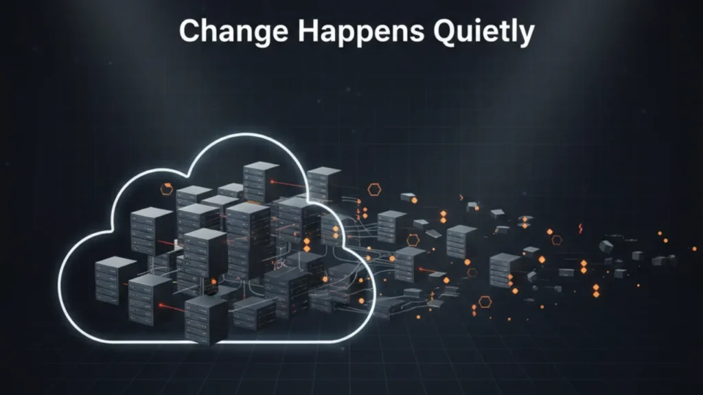 Cloud security audit visual showing configuration drift as cloud infrastructure evolves over time