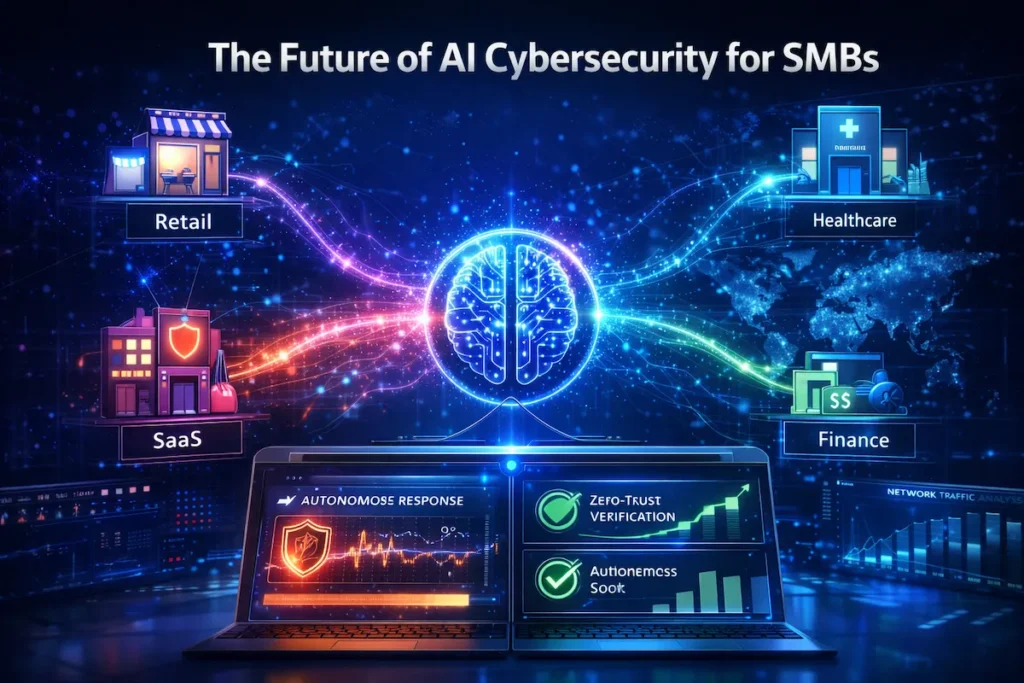 AI-powered virtual security operations center protecting multiple small businesses with autonomous response in 2027.