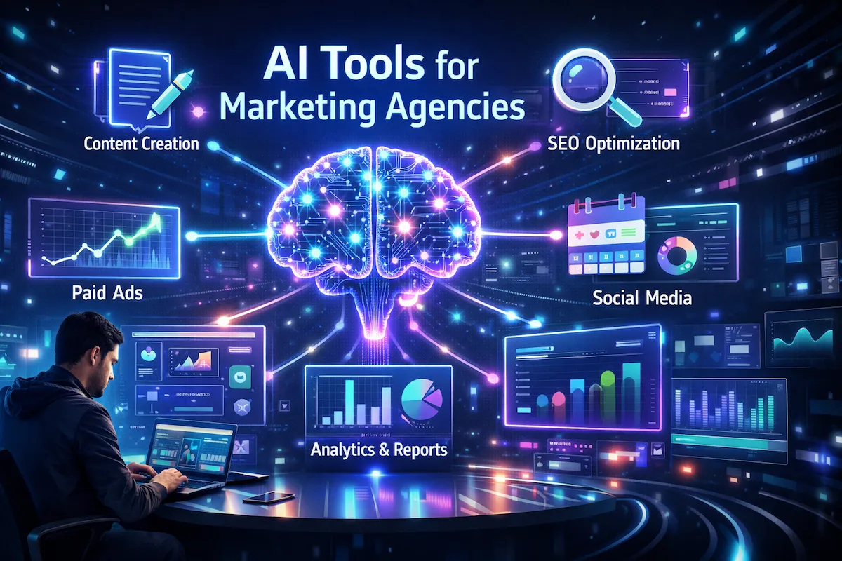 AI tools for marketing agencies automating content, SEO, ads, and analytics workflows
