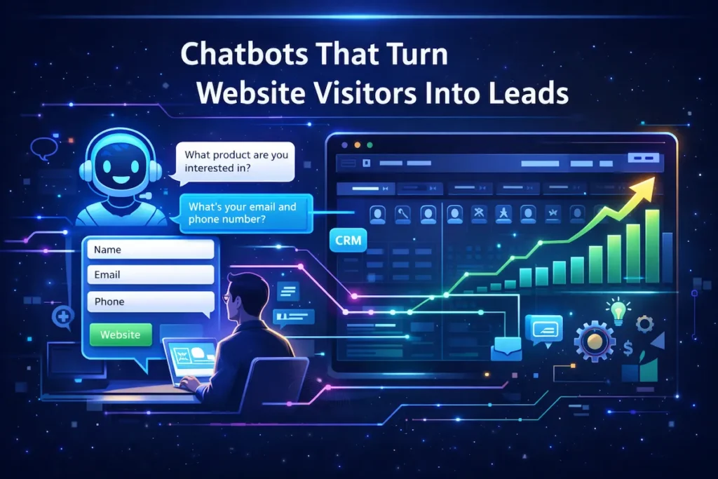 Website chatbot collecting visitor contact information and sending leads to CRM system.