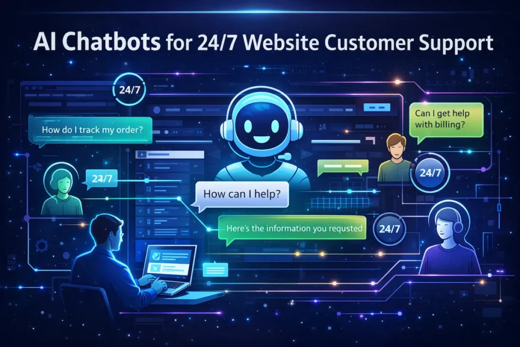 AI chatbot handling customer support conversations for website visitors around the clock.