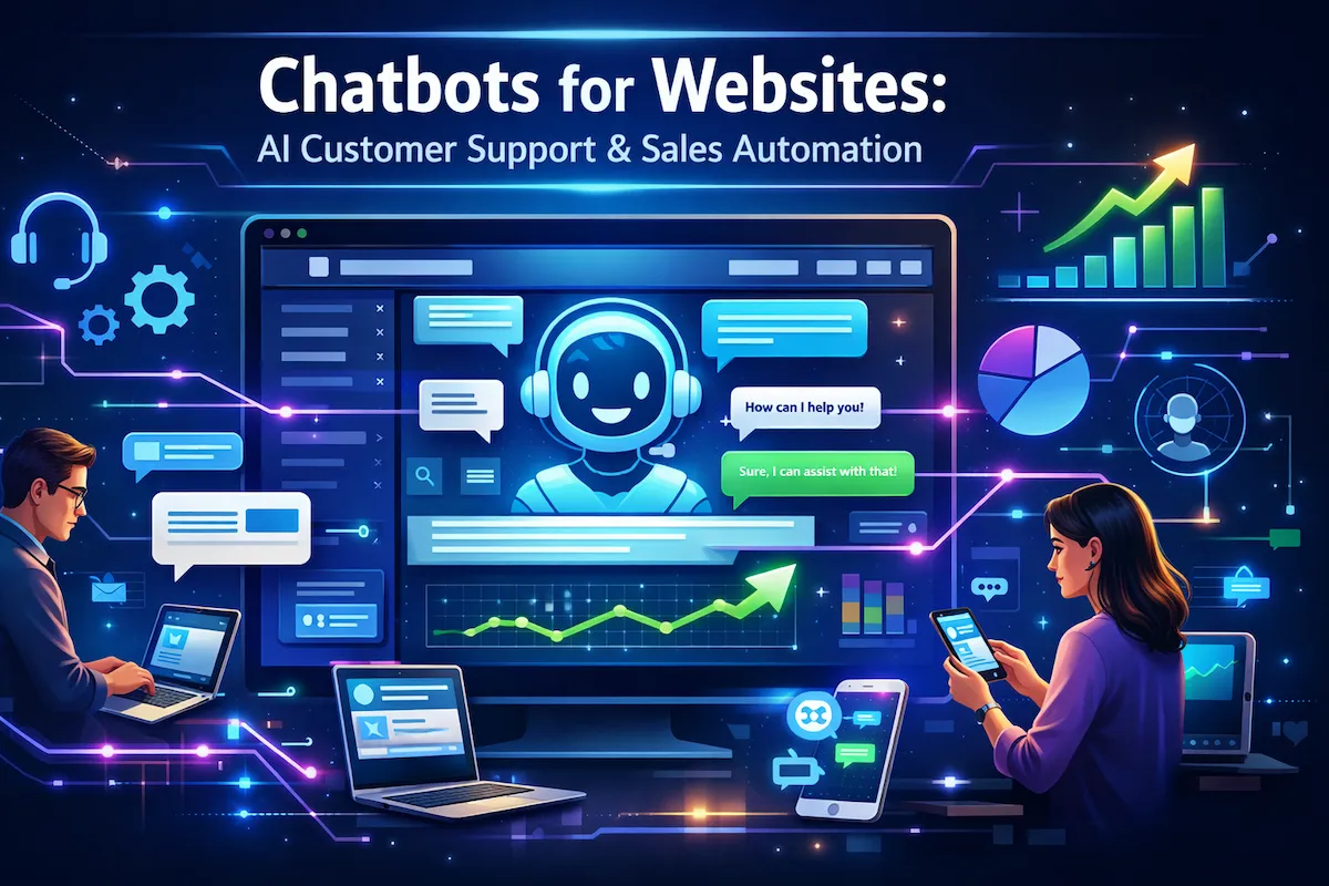 AI chatbot interface helping website visitors with automated customer support and lead generation.