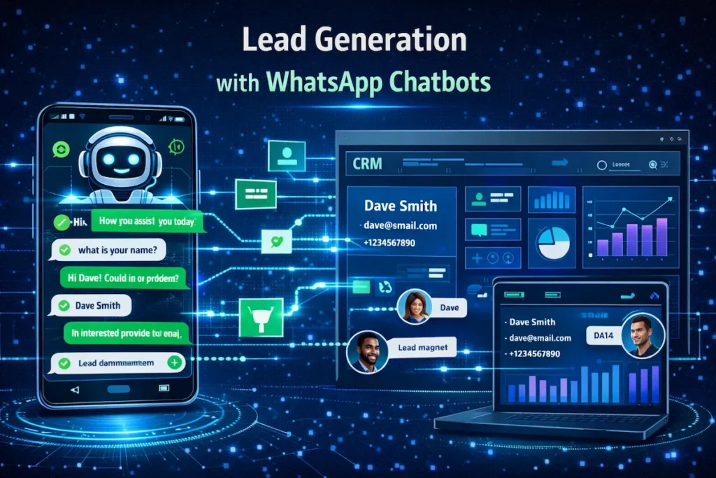 WhatsApp chatbot collecting customer leads and sending data to CRM system through automated messaging.