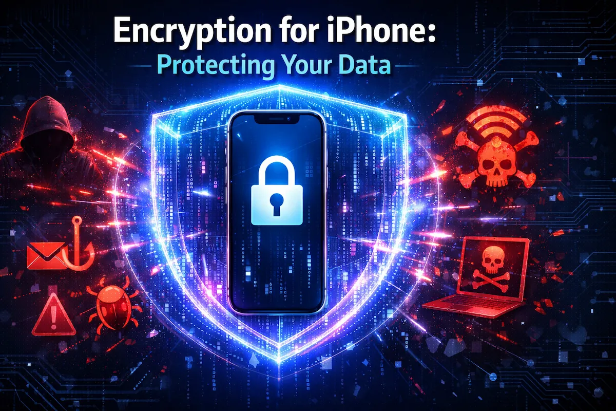 Encryption for iPhone protecting smartphone data with digital security shield