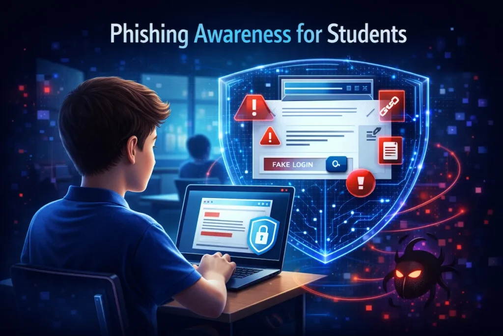Phishing awareness training helping students recognize suspicious emails in schools