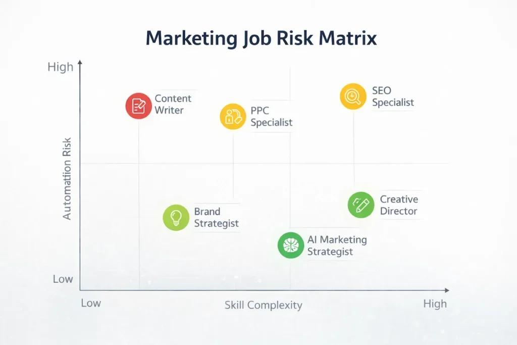 Chart showing automation risk levels of different marketing jobs in the AI era