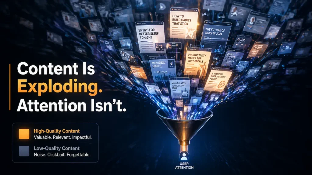 content inflation concept showing massive content supply versus limited audience attention