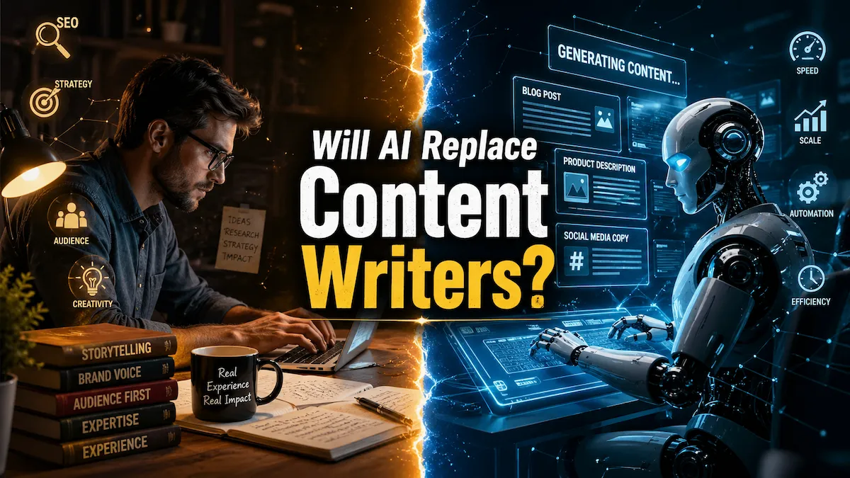 AI vs human content writer concept showing future of writing and AI replacing content jobs