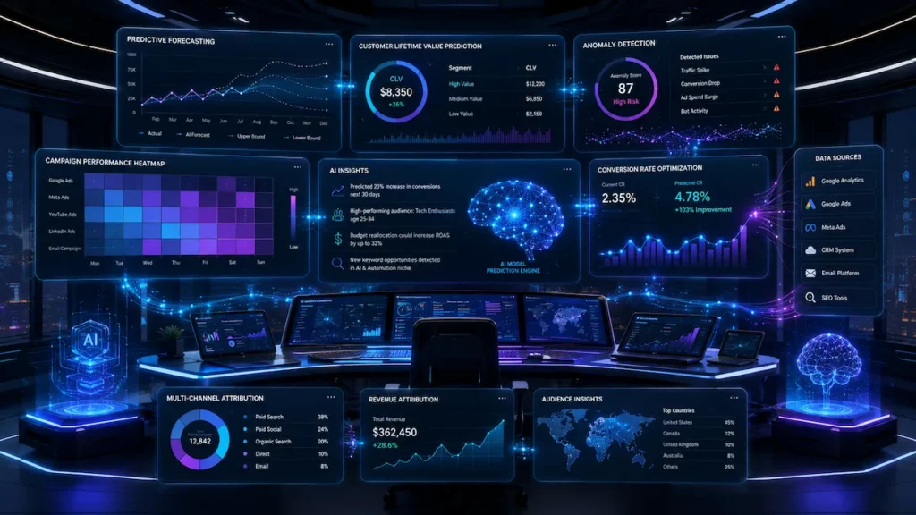 AI customer personalization system showing behavioral targeting, dynamic recommendations, predictive segmentation, and conversion optimization.