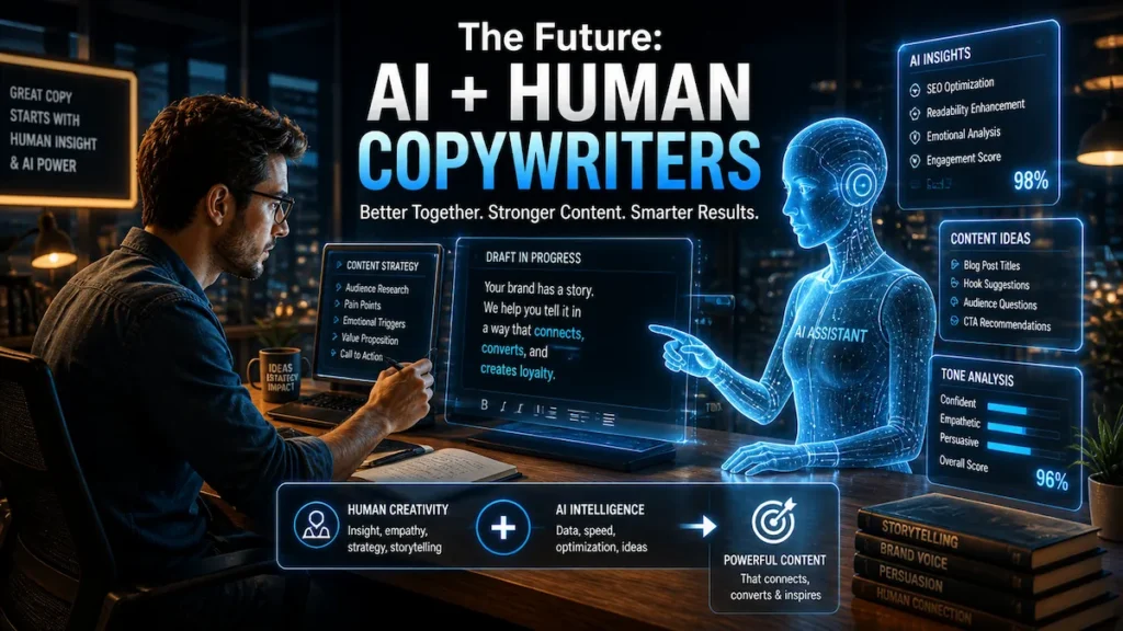 Human and AI working together representing the future of copywriting collaboration