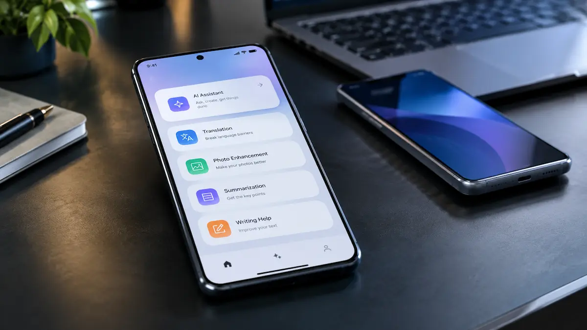 Modern smartphone displaying AI features for an AI phones 2026 buying guide