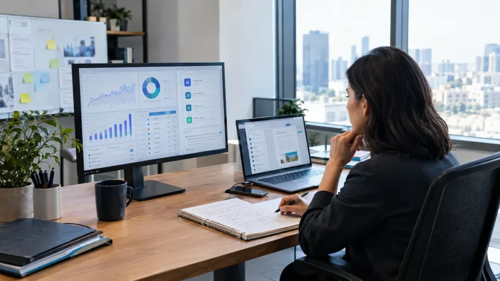 Marketing manager leading a strategic decision-making meeting