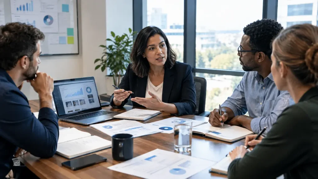 Marketing manager supervising AI-assisted marketing automation