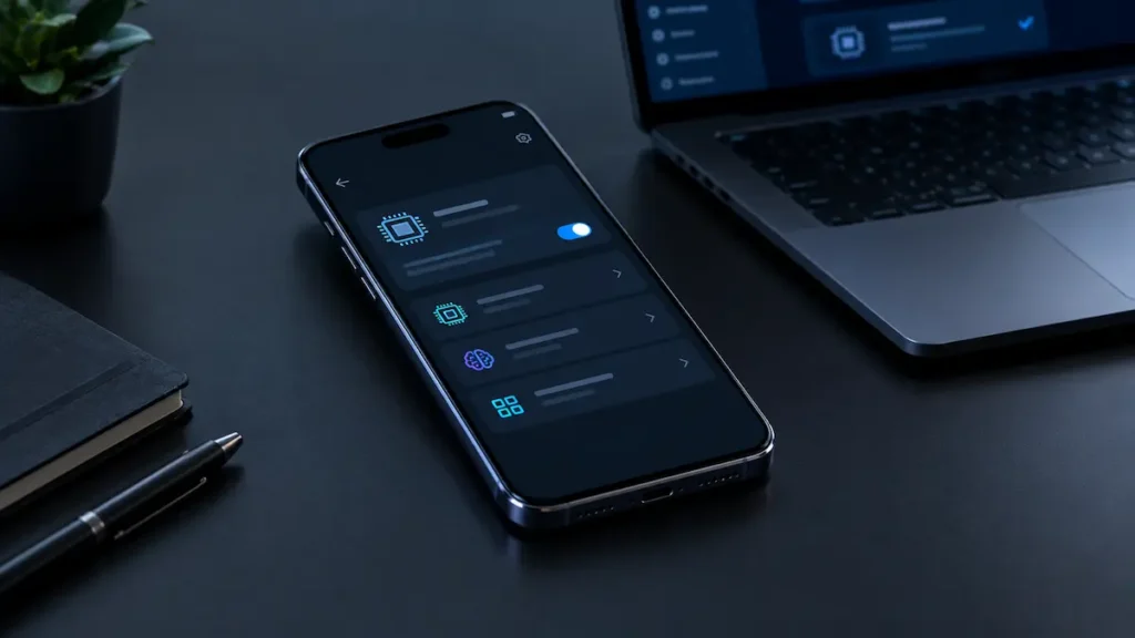 Smartphone settings screen representing a check of on-device AI support