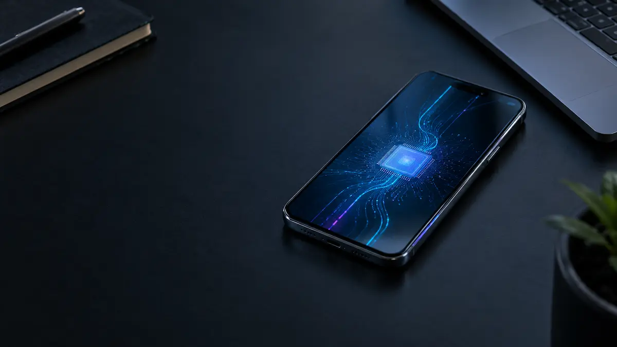 Smartphone illustrating on-device AI processing directly on the device